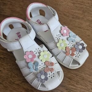 Kids White Sandals with Floral Accents